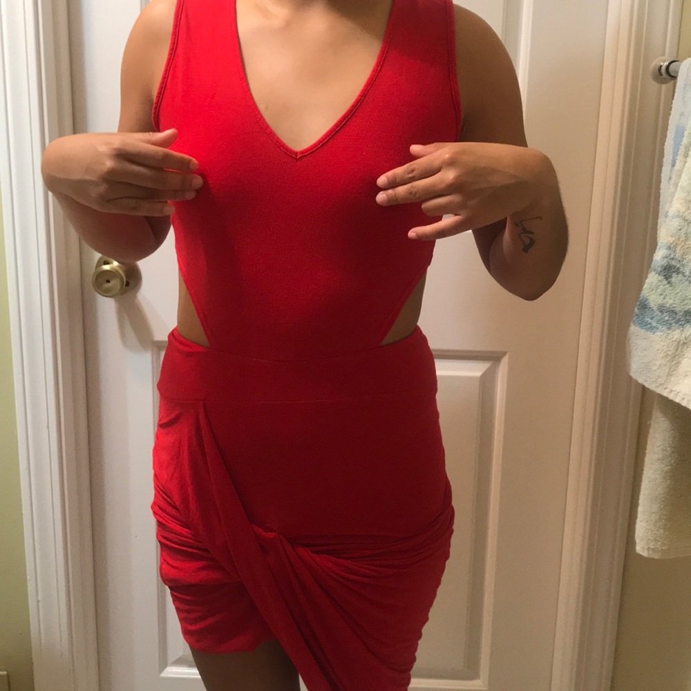 Red body con dress
